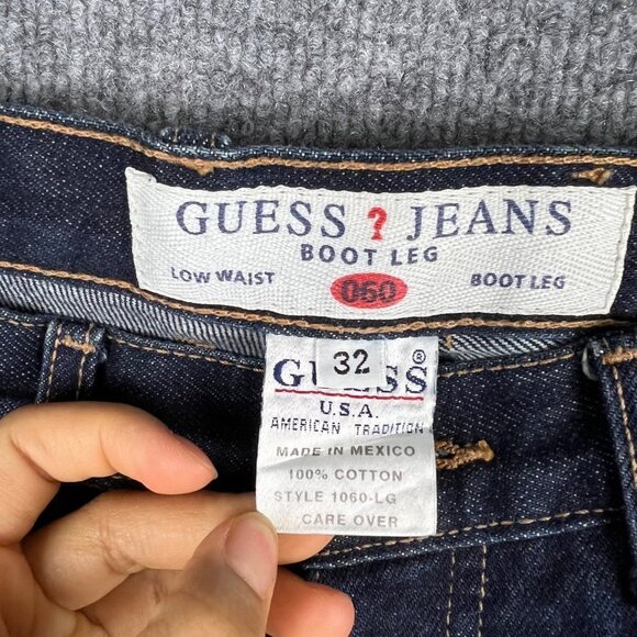 Vintage Men's Guess Jeans Boot Leg Low Waist Sz 32 Dark Wash Blue - Picture 9 of 9
